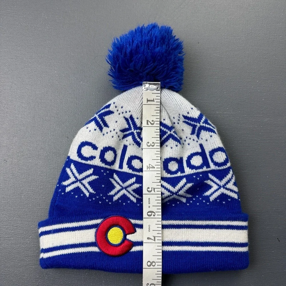 Colorado Boy's Blue Size One Size White Knit Pom Beanie Hat Winter Ski Snow Cap